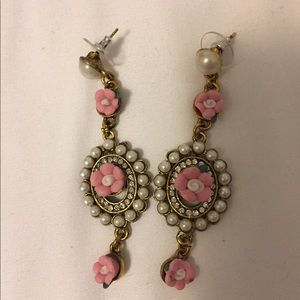 Vintage Rose and Pearl Earrings